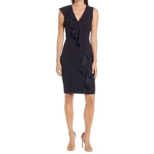 Eliza J Ruffle Crepe Sheath Dress In Dark Navy Size 12